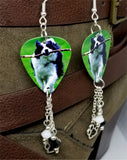 Border Collie Dog Guitar Pick Earrings with Paw Print Charm and Swarovski Crystal Dangles