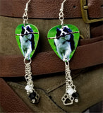 Border Collie Dog Guitar Pick Earrings with Paw Print Charm and Swarovski Crystal Dangles