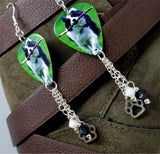 Border Collie Dog Guitar Pick Earrings with Paw Print Charm and Swarovski Crystal Dangles