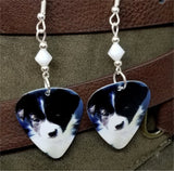 Border Collie Puppy Guitar Pick Earrings with White Swarovski Crystal Bicones