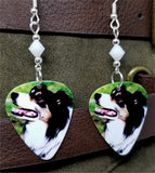 Border Collie Guitar Pick Earrings with White Swarovski Crystal Bicones