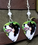 Border Collie Guitar Pick Earrings with White Swarovski Crystal Bicones