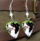 Border Collie Guitar Pick Earrings with White Swarovski Crystal Bicones