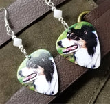 Border Collie Guitar Pick Earrings with White Swarovski Crystal Bicones
