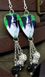 Border Collie Dog Guitar Pick Earrings with Pave Bead Dangles