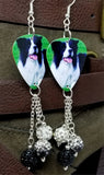 Border Collie Dog Guitar Pick Earrings with Pave Bead Dangles