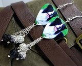 Border Collie Dog Guitar Pick Earrings with Pave Bead Dangles