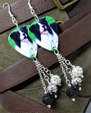 Border Collie Dog Guitar Pick Earrings with Pave Bead Dangles