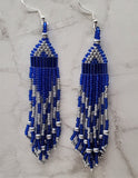 Blue and Metallic Silver Brick Stitch Earrings