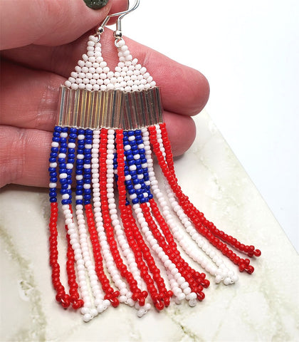 American Flag Brick Stitch Earrings