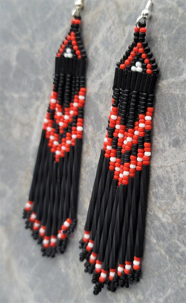 Black, White & Red Brick Stitch Earrings Kit - Beads Gone Wild