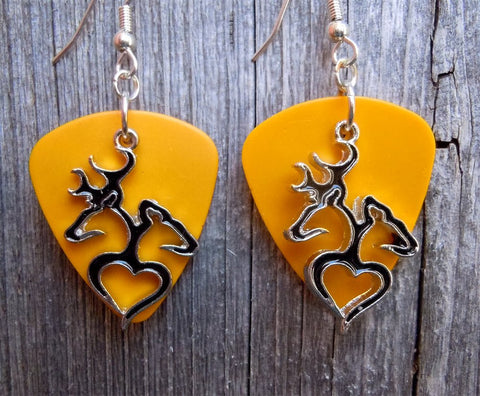 Doe and Buck on a Heart Silhouette Charms Guitar Pick Earrings - Pick Your Color