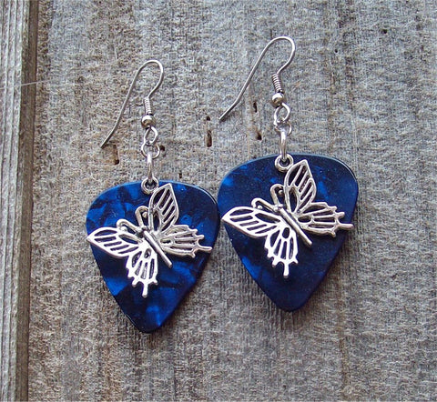 Fancy Butterfly Charm Guitar Pick Earrings - Pick Your Color