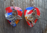 Fancy Butterfly Charm Guitar Pick Earrings - Pick Your Color