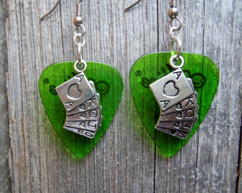 CLEARANCE Royal Flush Card Hand Charm Guitar Pick Earrings - Pick Your Color
