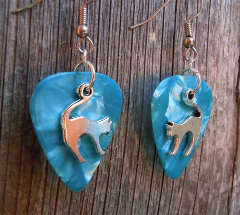 CLEARANCE Cat Arching Back Charm Guitar Pick Earrings - Pick Your Color