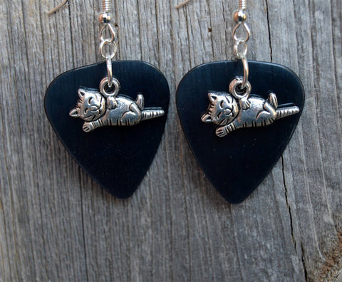CLEARANCE Cat Lying Down Charm Guitar Pick Earrings - Pick Your Color