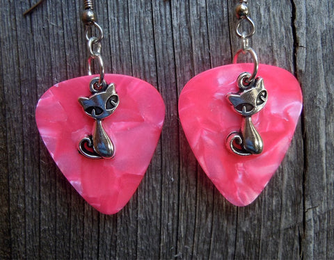 CLEARANCE Fancy Cat Charm Guitar Pick Earrings - Pick Your Color
