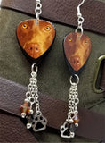 Chocolate Lab Guitar Pick Earrings with Paw Print Charm and Swarovski Crystal Dangles