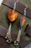 Chocolate Lab Guitar Pick Earrings with Paw Print Charm and Swarovski Crystal Dangles