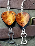 Chocolate Lab Guitar Pick Earrings with Bone Charm Dangles