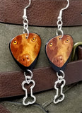 Chocolate Lab Guitar Pick Earrings with Bone Charm Dangles