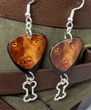 Chocolate Lab Guitar Pick Earrings with Bone Charm Dangles