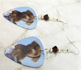 Chocolate Lab Puppy Guitar Pick Earrings with Brown Swarovski Crystals