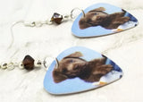 Chocolate Lab Puppy Guitar Pick Earrings with Brown Swarovski Crystals