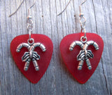 CLEARANCE Crossed Candy Cane Charm Guitar Pick Earrings - Pick Your Color