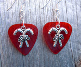 CLEARANCE Crossed Candy Cane Charm Guitar Pick Earrings - Pick Your Color