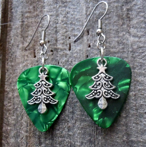 CLEARANCE Christmas Tree Charm Guitar Pick Earrings - Pick Your Color