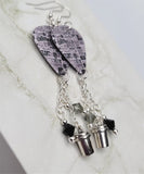 Coffee Words Guitar Pick Earrings with Coffee Cup Charm and Swarovski Crystal Dangles