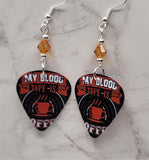 My Blood Type Is Coffee Guitar Pick Earrings with Topaz Swarovski Crystals