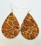 Giraffe Print Tear Drop Shaped Cork Earrings