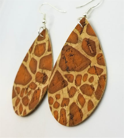 Giraffe Print Tear Drop Shaped Cork Earrings