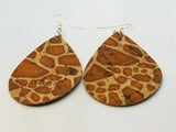 Giraffe Print Tear Drop Shaped Cork Earrings