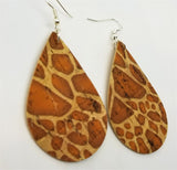 Giraffe Print Tear Drop Shaped Cork Earrings