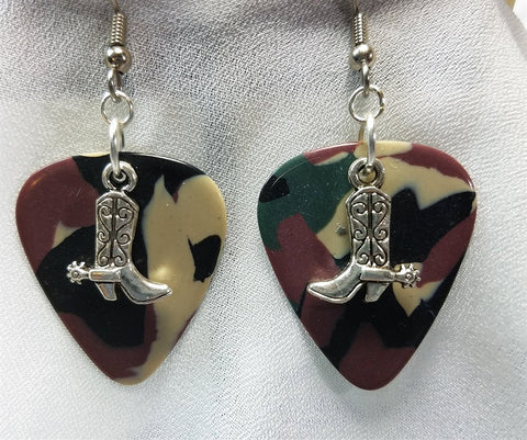 Cowboy Boot and Spur Charm Guitar Pick Earrings - Pick Your Color