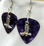 Cowboy Boot and Spur Charm Guitar Pick Earrings - Pick Your Color