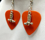 Cowboy Boot and Spur Charm Guitar Pick Earrings - Pick Your Color