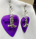 Cowboy Boot and Spur Charm Guitar Pick Earrings - Pick Your Color
