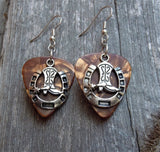CLEARANCE Cowboy Boot and Horseshoe Charm Guitar Pick Earrings - Pick Your Color