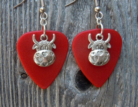 CLEARANCE Cow with Heart Pattern Charm Guitar Picks Earrings - Pick Your Color
