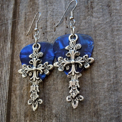 Large Cross Charm Guitar Pick Earrings - Pick Your Color