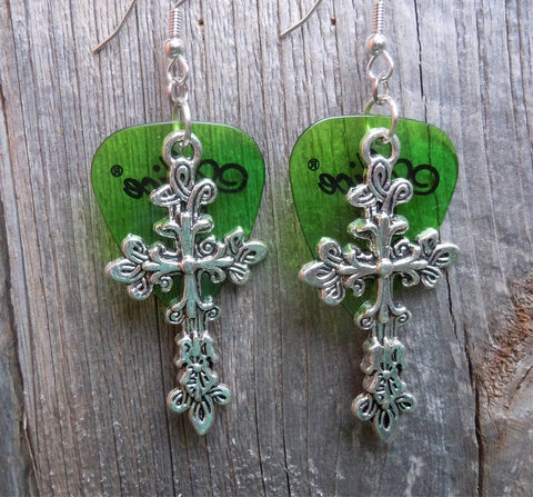 Large Cross Charm Guitar Pick Earrings - Pick Your Color