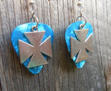 CLEARANCE Iron Cross Charm Guitar Pick Earrings - Pick Your Color
