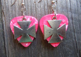 CLEARANCE Iron Cross Charm Guitar Pick Earrings - Pick Your Color