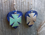 CLEARANCE Iron Cross Charm Guitar Pick Earrings - Pick Your Color