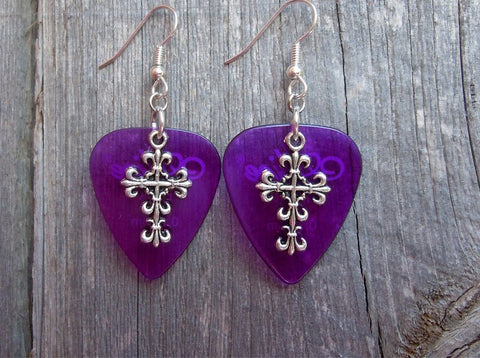 CLEARANCE Scrolling Cross Charm Guitar Picks Earrings - Pick Your Color